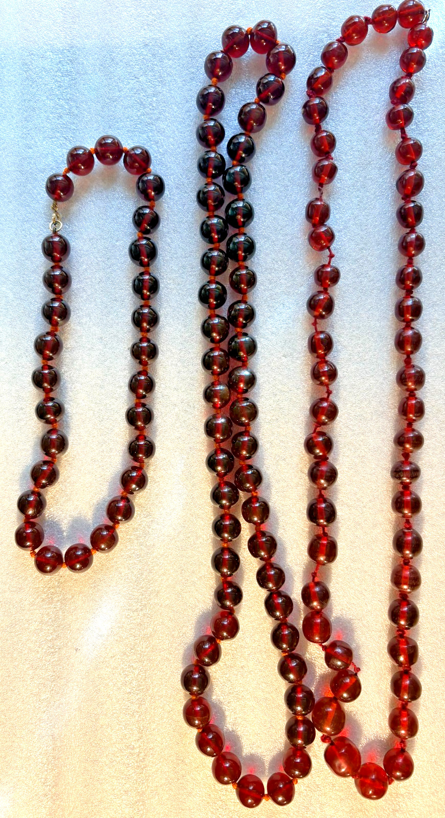 THREE Vintage Reconstitued Cherry Amber Necklaces 210 grams Hand-Knotted