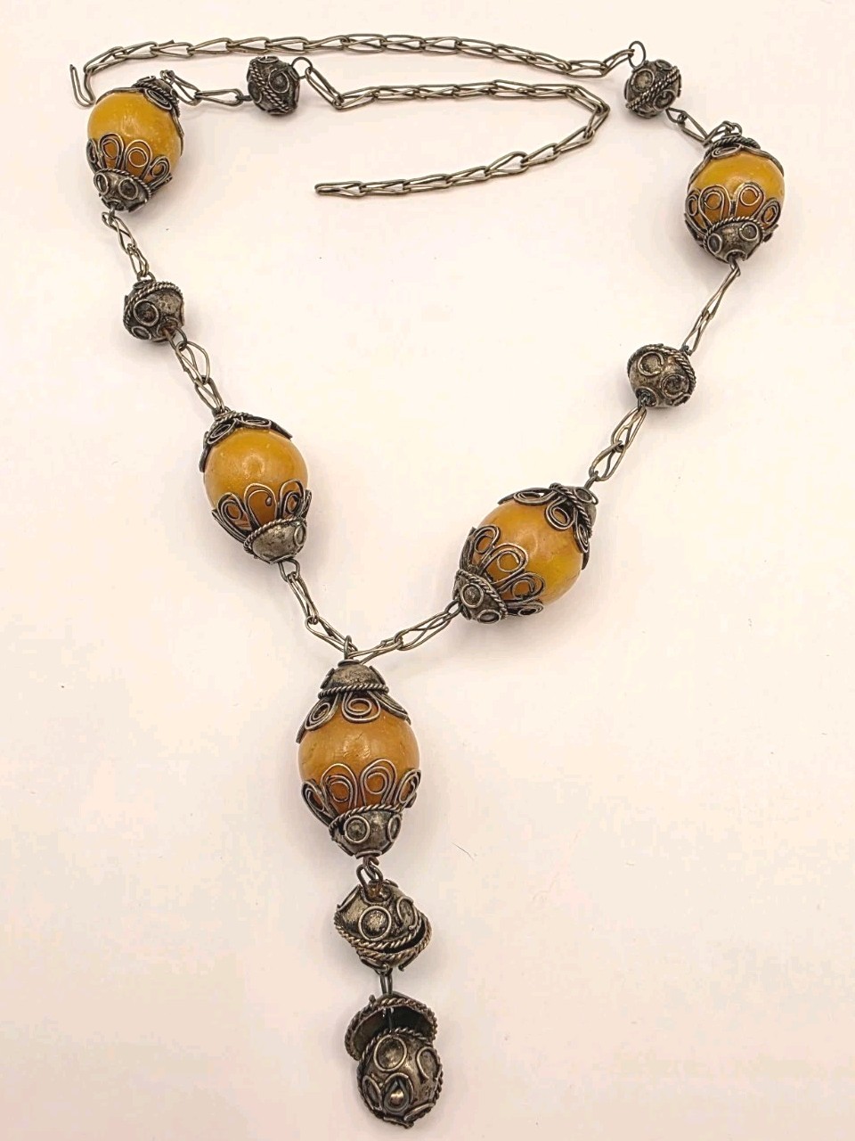 Vintage Traditional Berber Necklace W/Natural Copal Resin Silver Plated Necklace Vintage Traditional Berber Necklace W/Natural Copal Resin Silver Plated Necklace