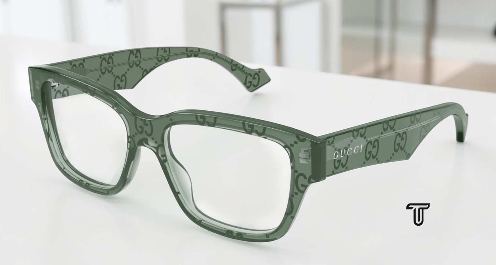 GUCCI GG1428O 012 Rectangular Squared Green Demo Lens 55 mm Men\'s Eyeglasses