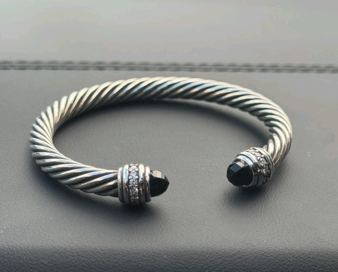 David Yurman Black Onyx Sterling Silver Cable Classics Bracelet Sz Medium