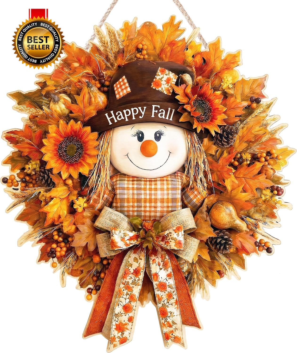 Fall Decorations for Home Wooden Fall Decor Scarecrow Door Wreath for Front...