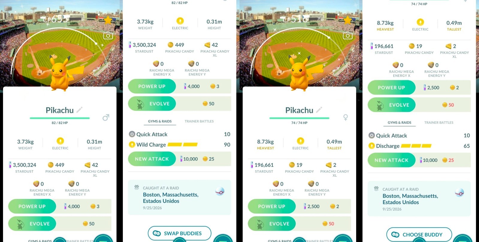 Pokemón Shiny Pikachu Male, Female BOSTON RED SOX BG FENWAY PARK | Tr-de Go ✨