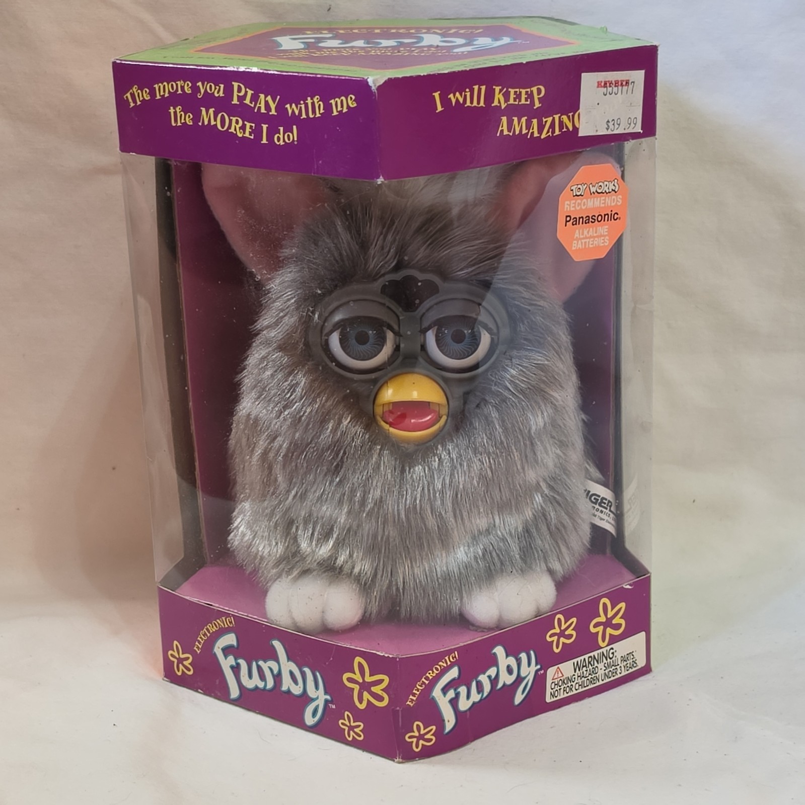 Vintage 1998 Tiger Electronics Furby Model 70-800 Gray with Pink Ears New In Box