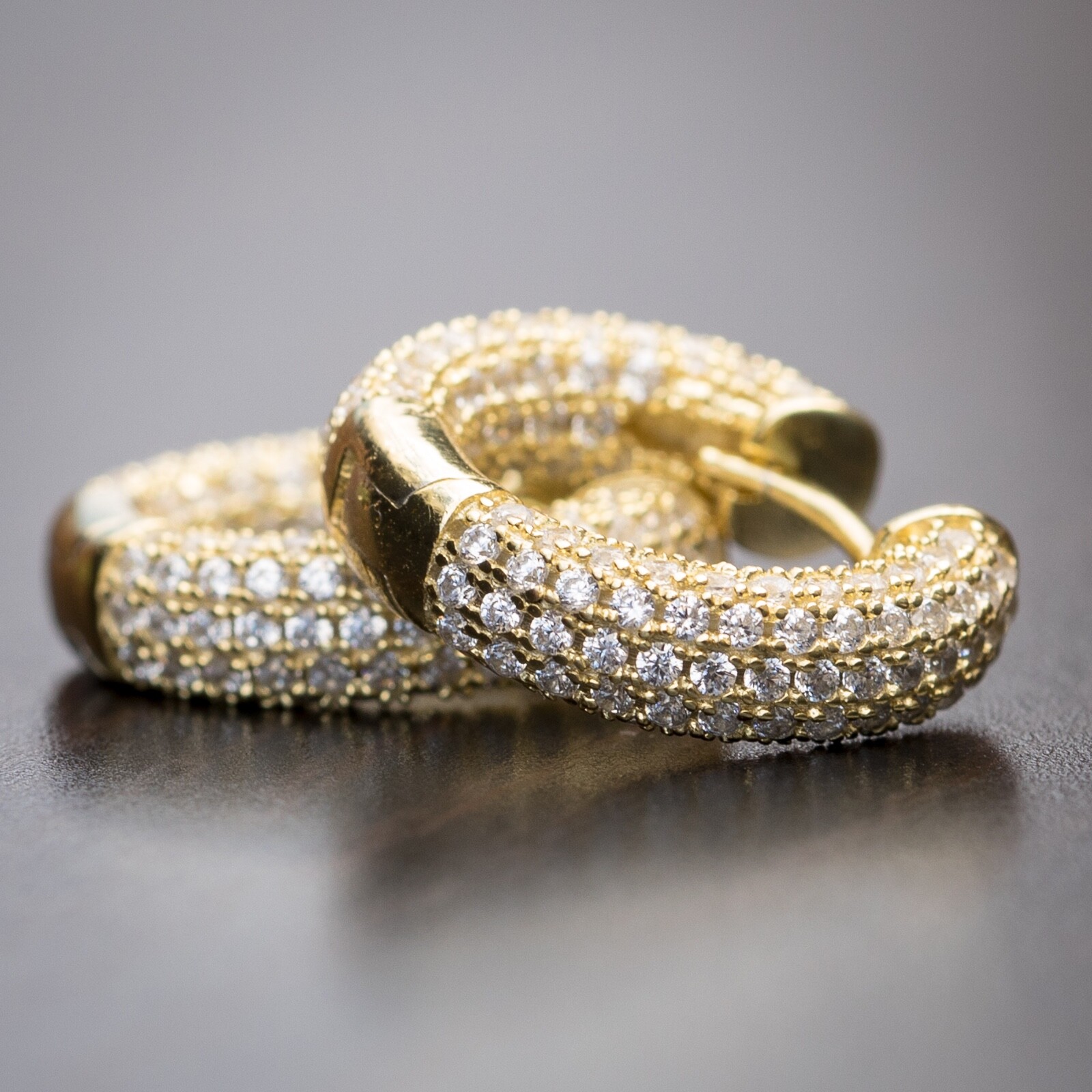 Fully Iced Mens Small 14K Gold Plated Huggie Hoop Earrings