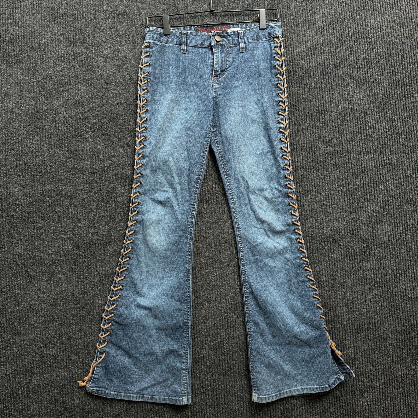 Vintage Mudd Yo Jeans Juniors 7 Blue Laced Flare Y2K Indie 90s Denim Grommet