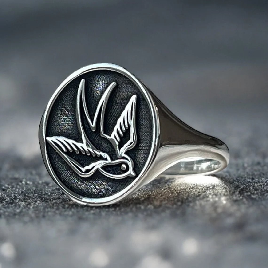 Swallow Bird Signet Ring 925 Sterling Silver Symbol Of Freedom Handcrafted Ring