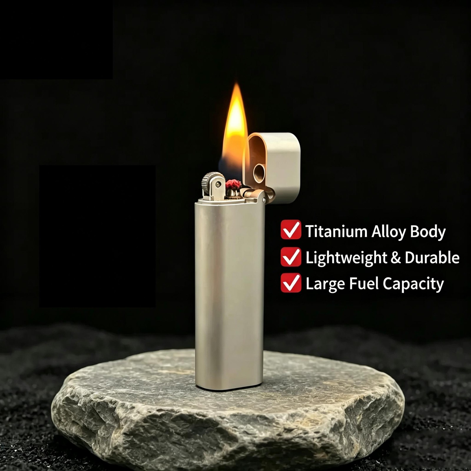 ZORRO Full Titanium Kerosene Lighter Slim Leakproof Flint Wheel EDC Pocket Gift.