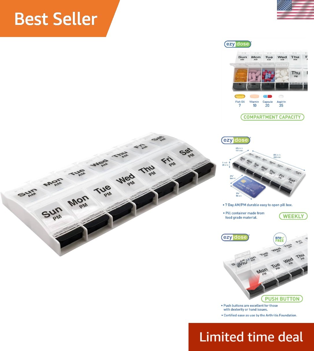 Extra Large Weekly Pill Organizer with Contoured Bottom - Perfect for Seniors