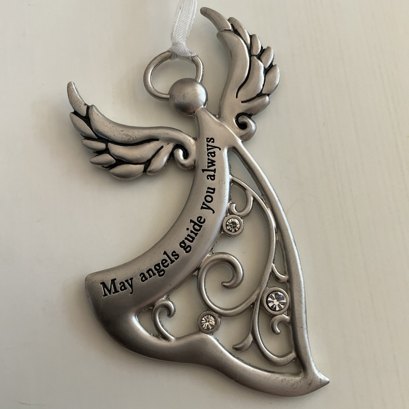 GANZ Silver Pewter Angel Christmas Ornament Gift May Angels Guide You Always