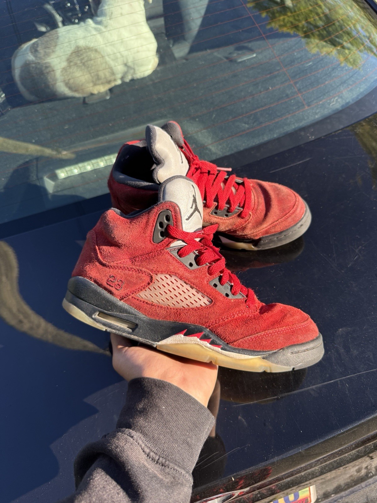 Jordan Air Jordan 5 Red Suede Mid Top Lace-Up Men\'s Athletic Sneakers