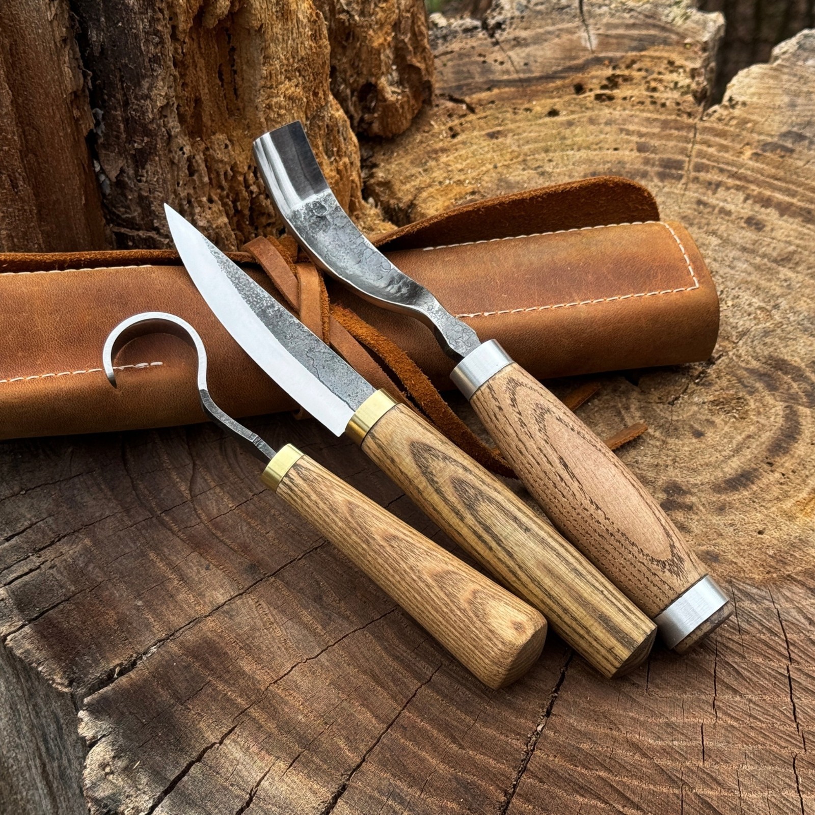 3-Piece Spoon Carving Tool Set for Beginners -Hook Sloyd Knife, 0.8'' Bent Gouge