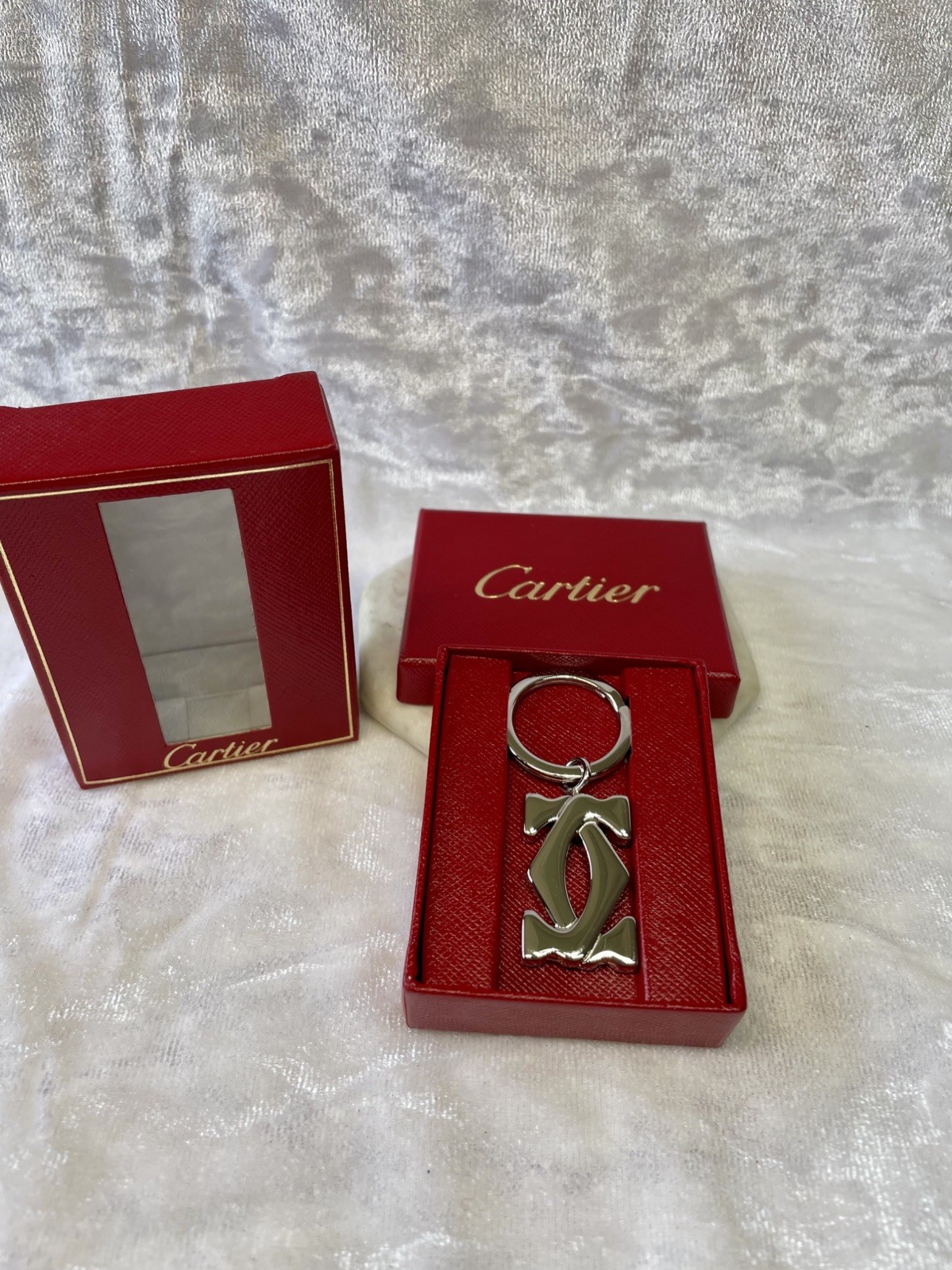 Cartier 2C Logo Key Ring with Box New Old Stock Keychain Cartier Authen Vintage Cartier 2C Logo Key Ring with Box New Old Stock Keychain Cartier Authen Vintage