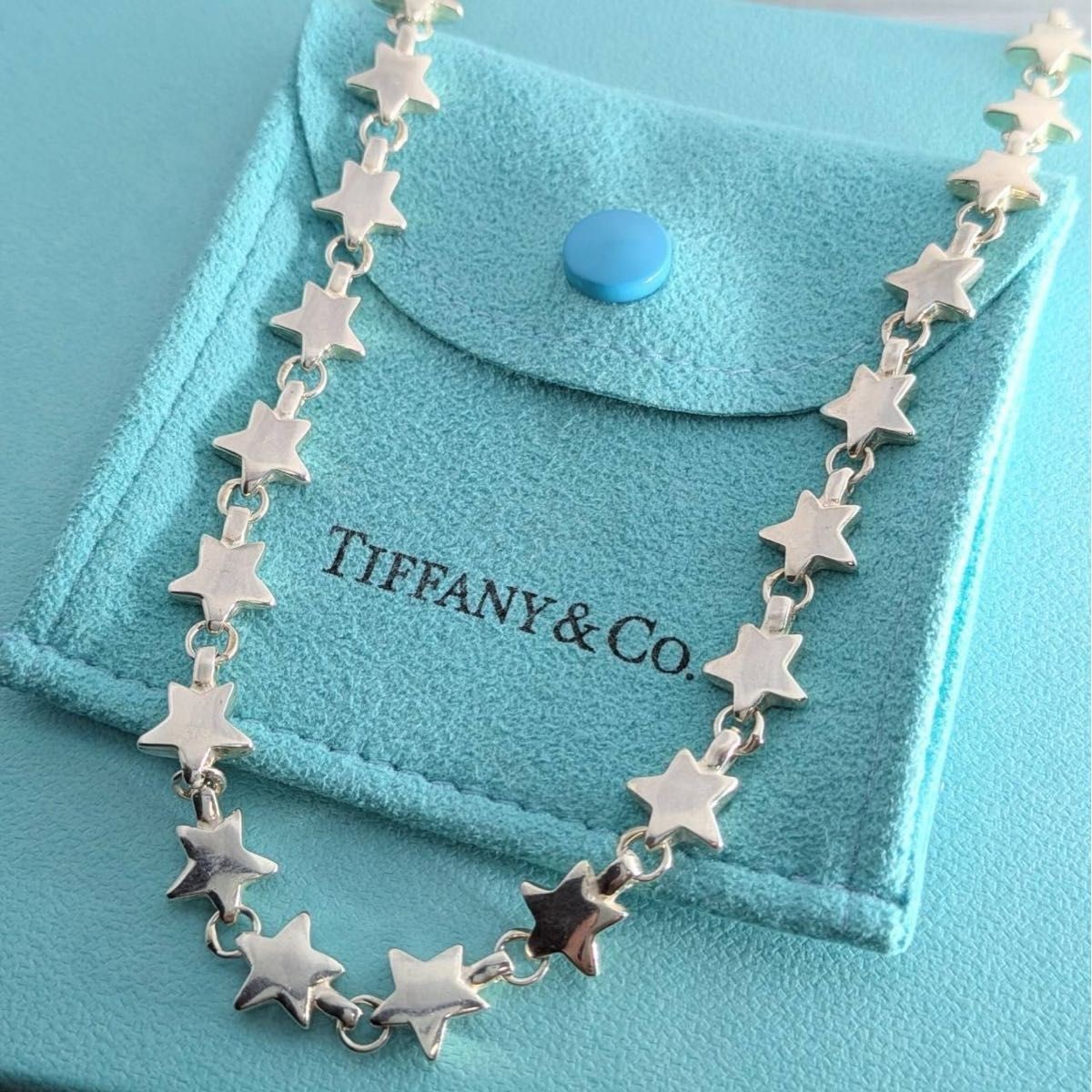 Authentic Tiffany & Co. Vintage Puff Star Necklace Sterling Silver 16.2\