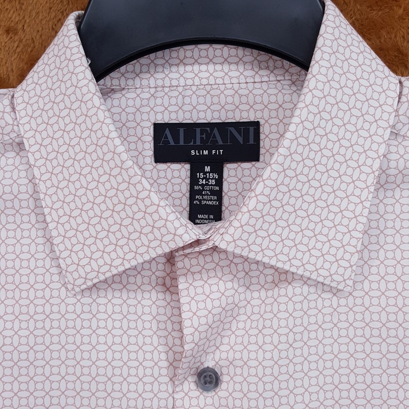 ALFANI Dress Shirt Mens Size 15 15.5 34 35 Pink Geo Neat Slim Fit Stretch