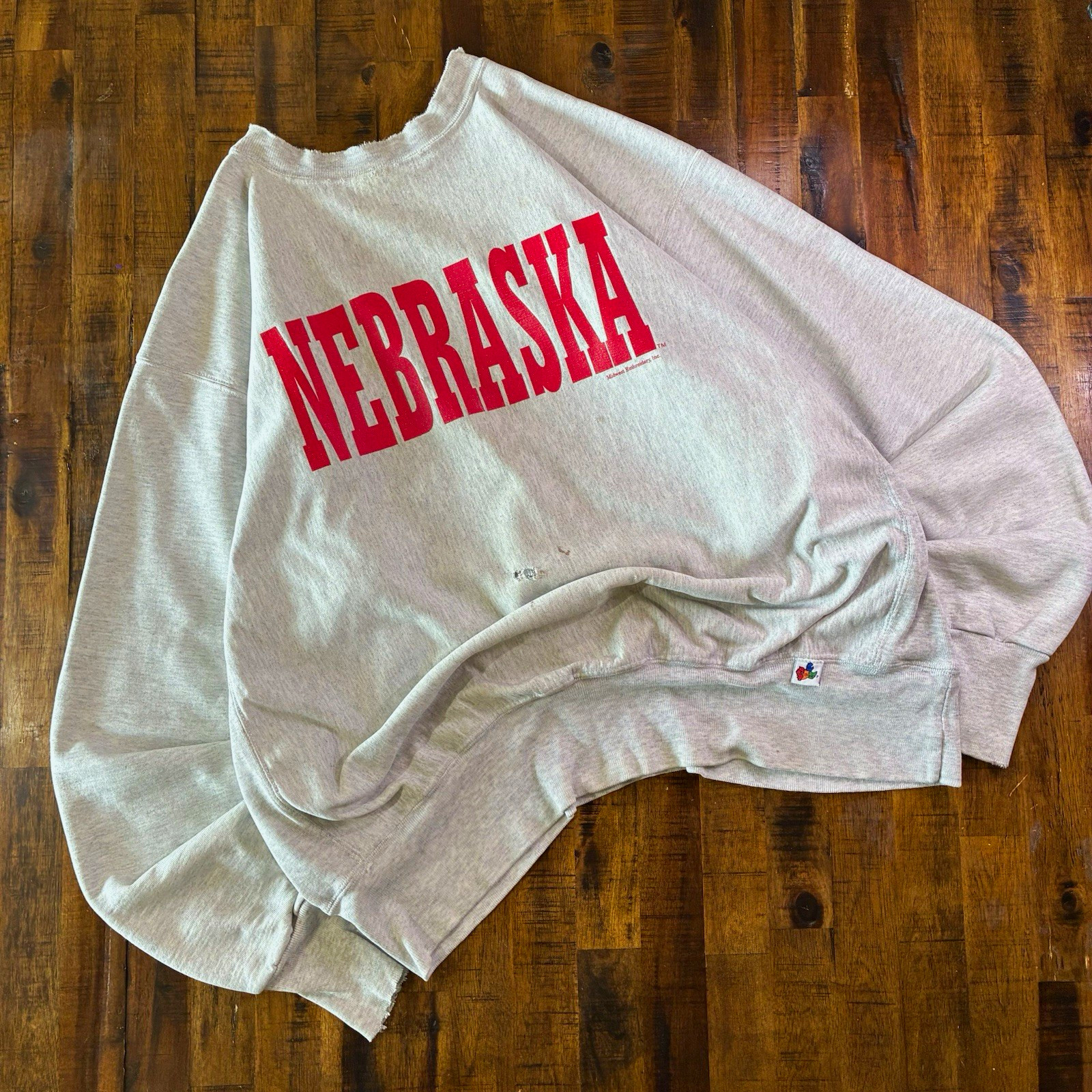 Vintage Nebraska Huskers Distressed Gray Crewneck Sweatshirt Midwest Embroidery