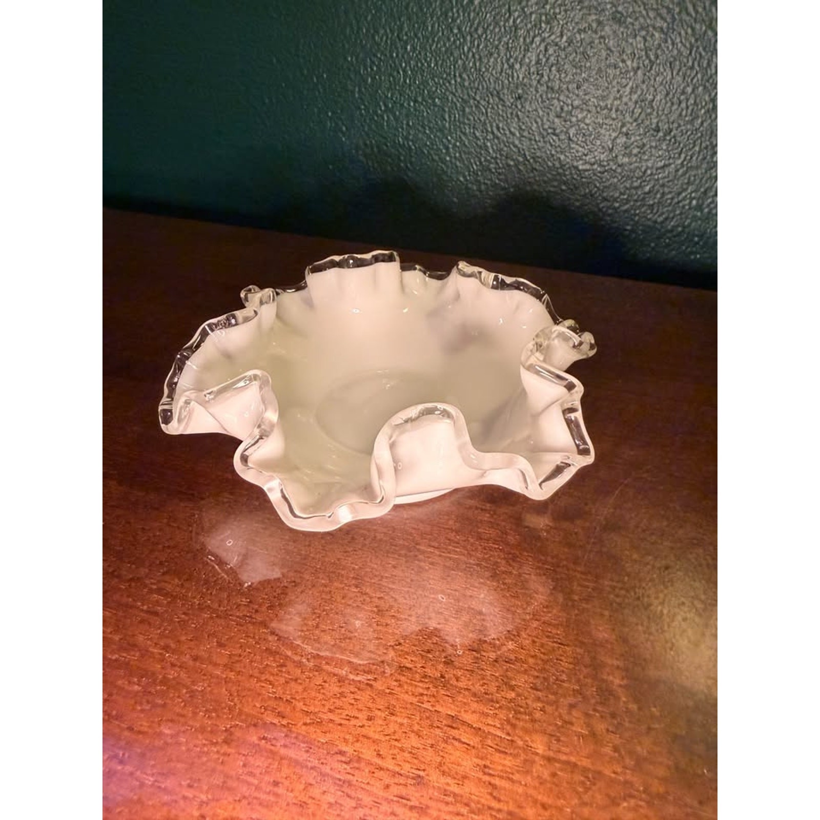 Vintage Fenton Silver Crest Style Milk Glass Ruffled Dish