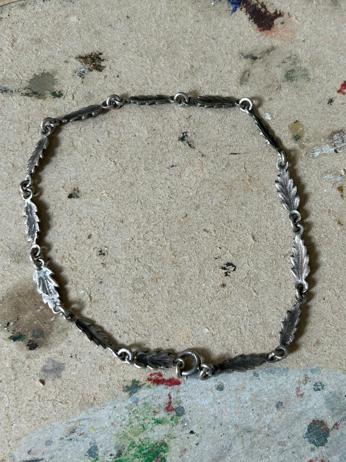 c1930 Silver Leaf Necklace Antique Art Deco Erie Basin 13.5