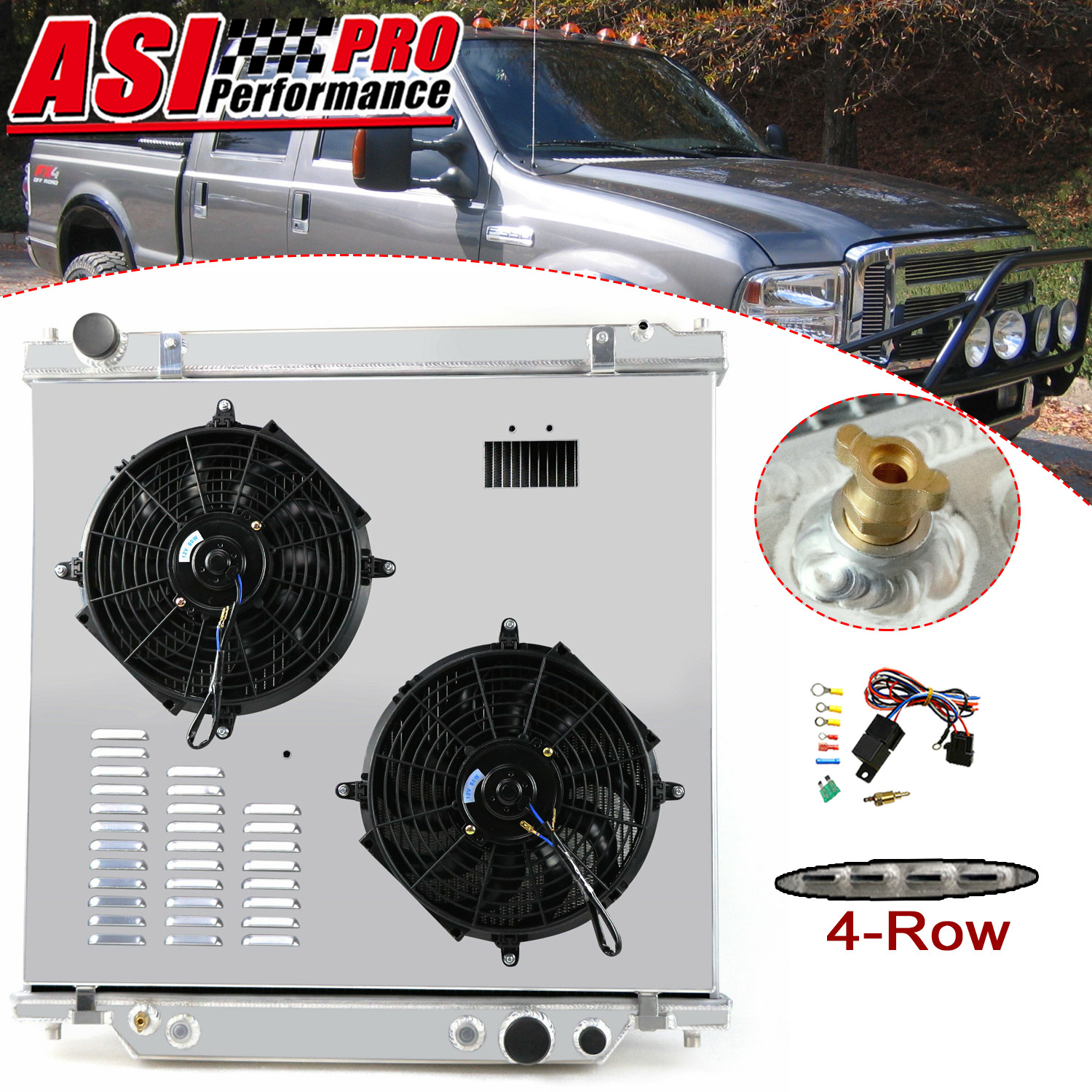 4 Row Radiator Shroud Electric Fan Fit 1999-2005 Ford F250 F350 F450 6.8L/7.3L
