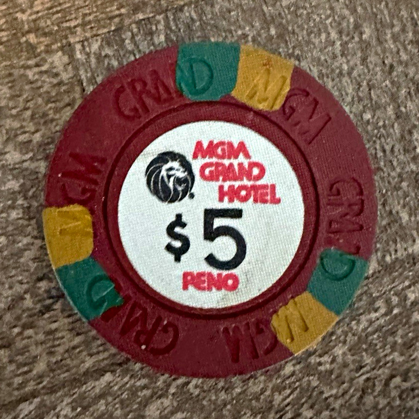 MGM Grand Hotel Casino Chip $5 Denomination - Reno MGM Grand Hotel Casino Chip $5 Denomination - Reno
