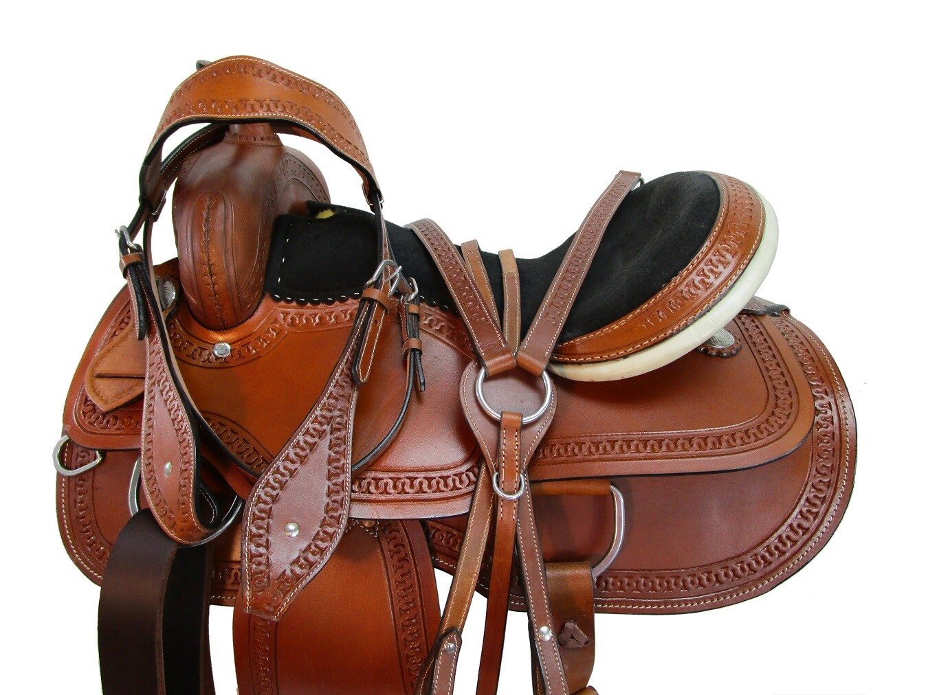 Used Western Saddle Trail Horse Barrel Racing Tooled Leather Tack 15 16 17 18