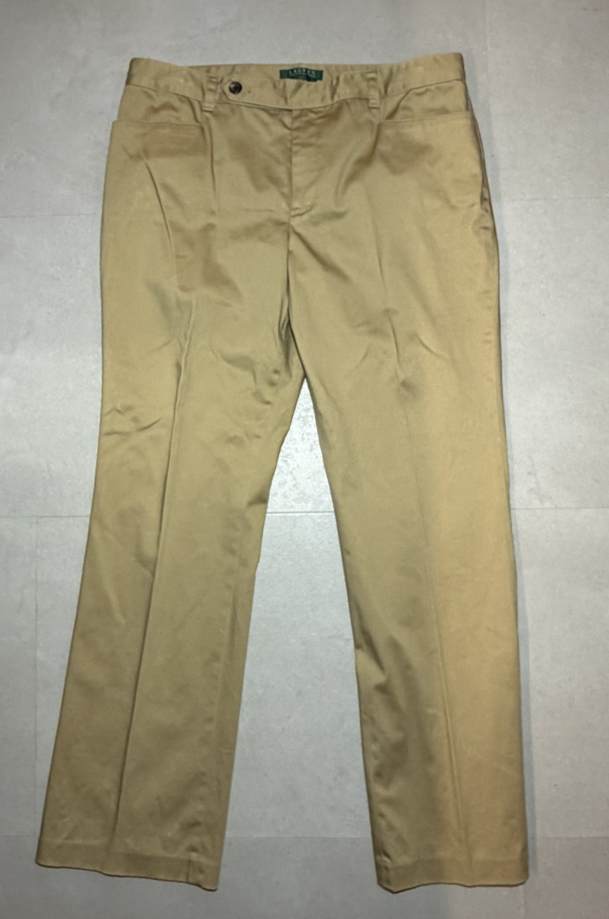 Vintage Y2K Lauren Ralph Lauren Adelle Khaki Pants Womens 14 Straight Leg