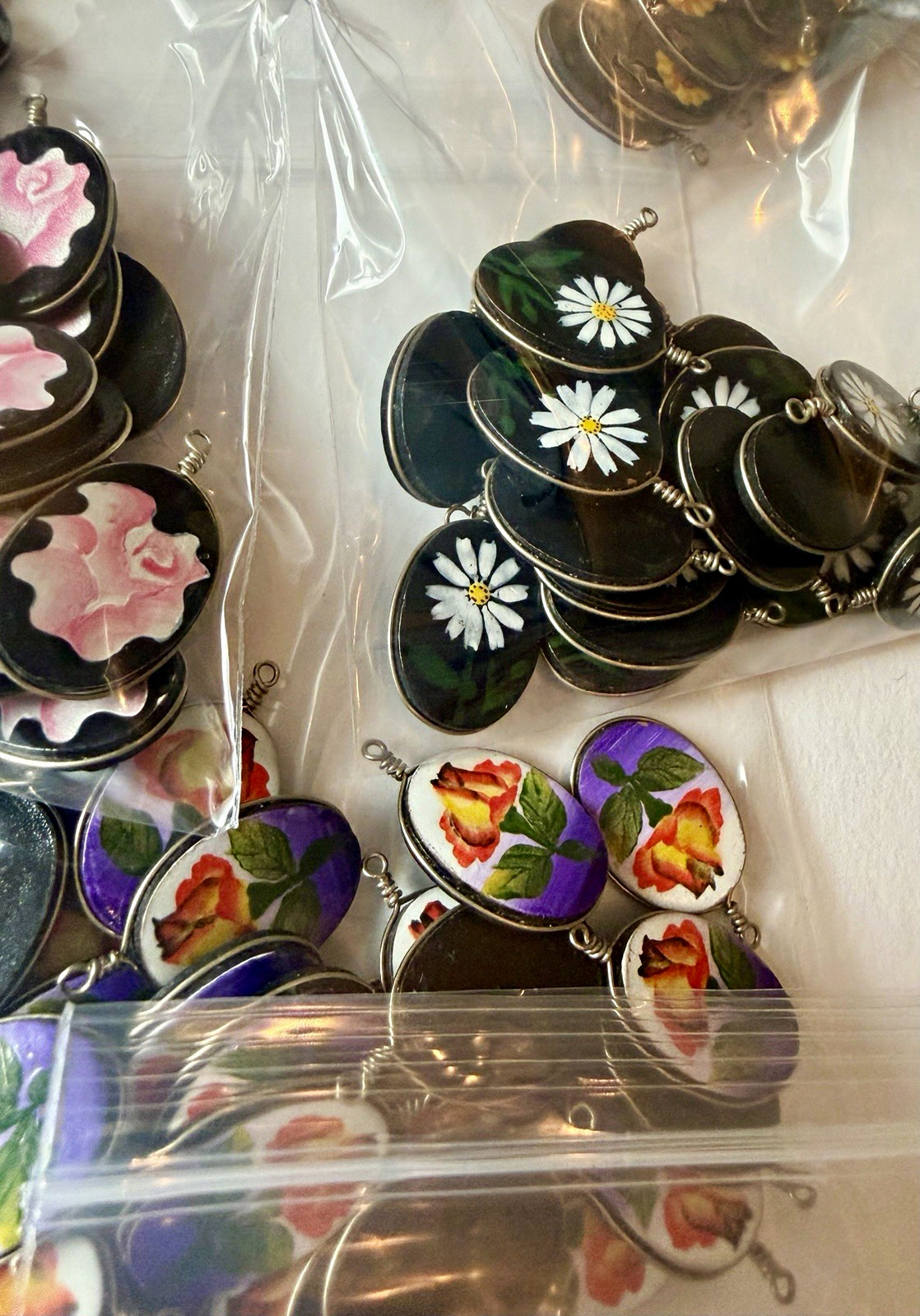 Vintage Hand Painted Floral Earring Pendants Jewelry Making Lot Abt 300 pieces