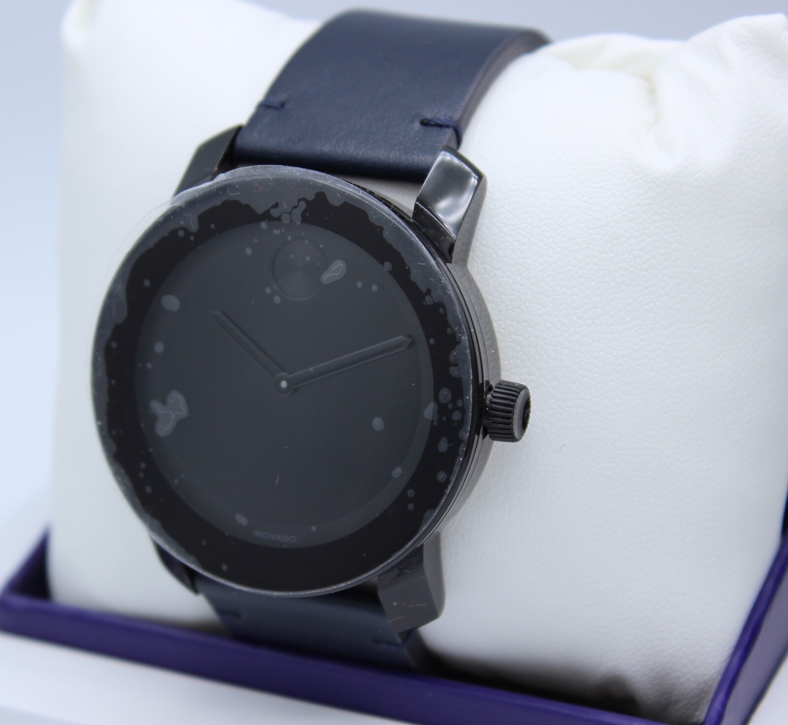 New Authentic Movado Bold TR90 Trend Navy Blue Leathe Black Men\'s 3600583 Watch