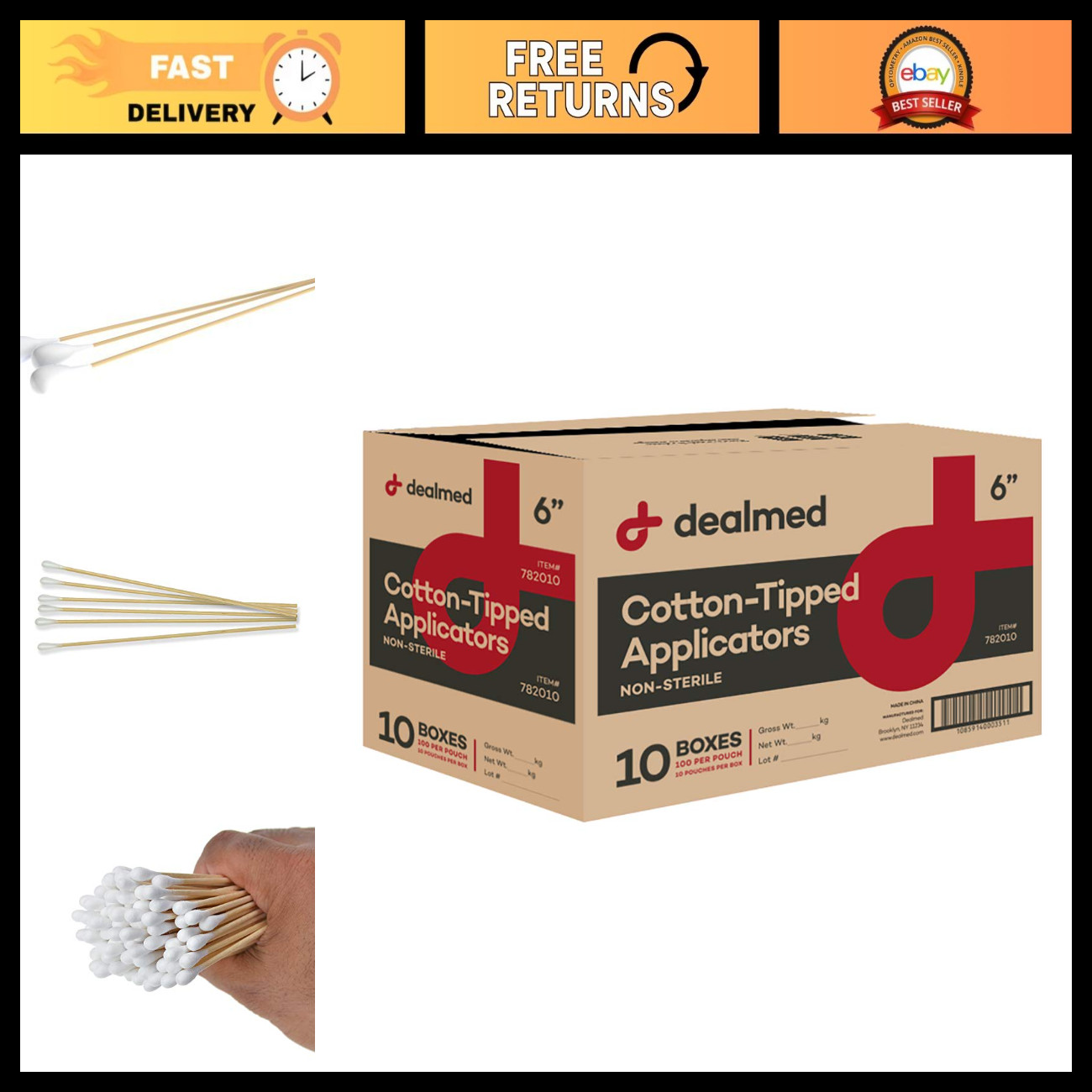 10000 Cotton-Tipped Applicators - Non-Sterile, 6\