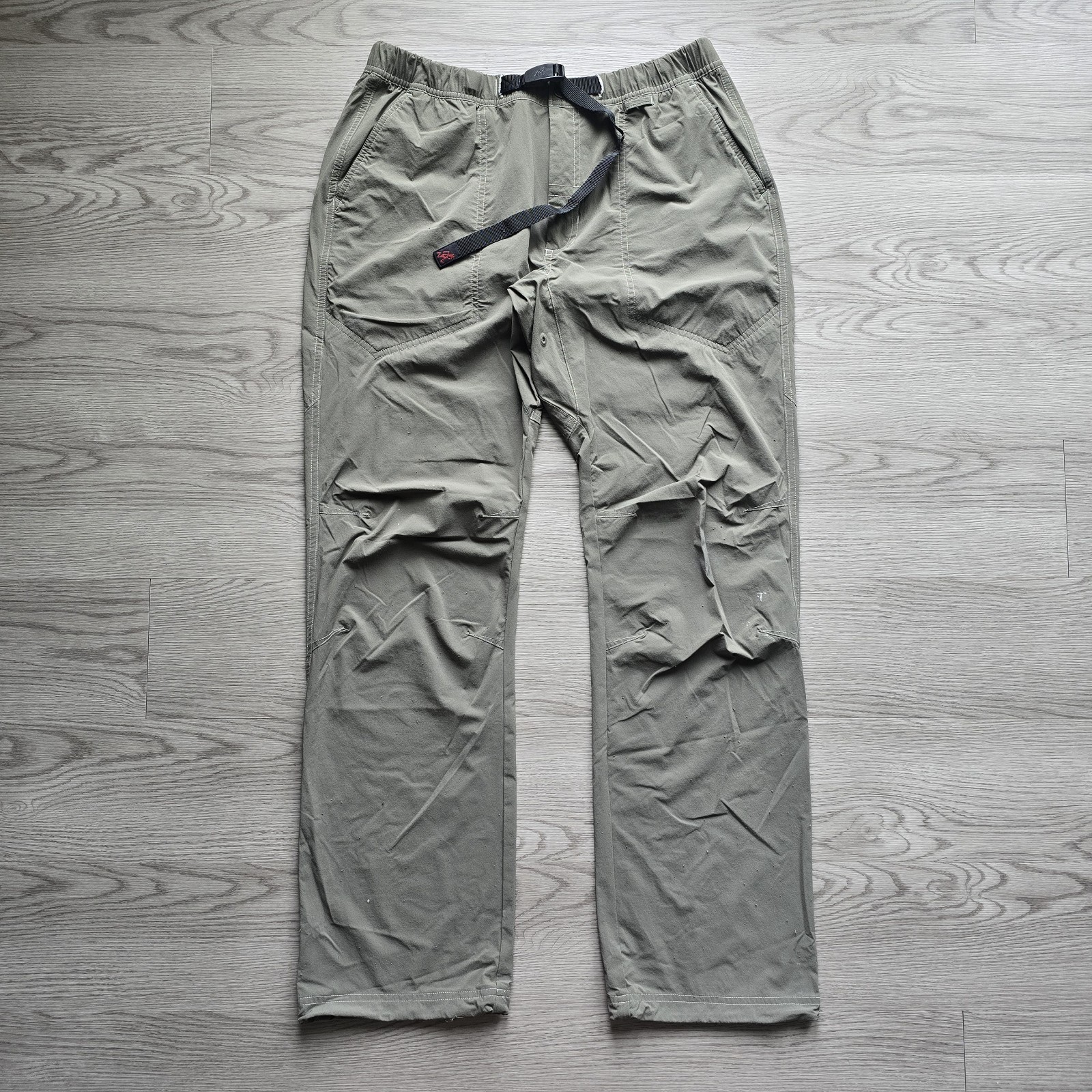 Gramicci Freedom Mens Large Olive Stretch Nylon Climbing Pants Belted Distressed