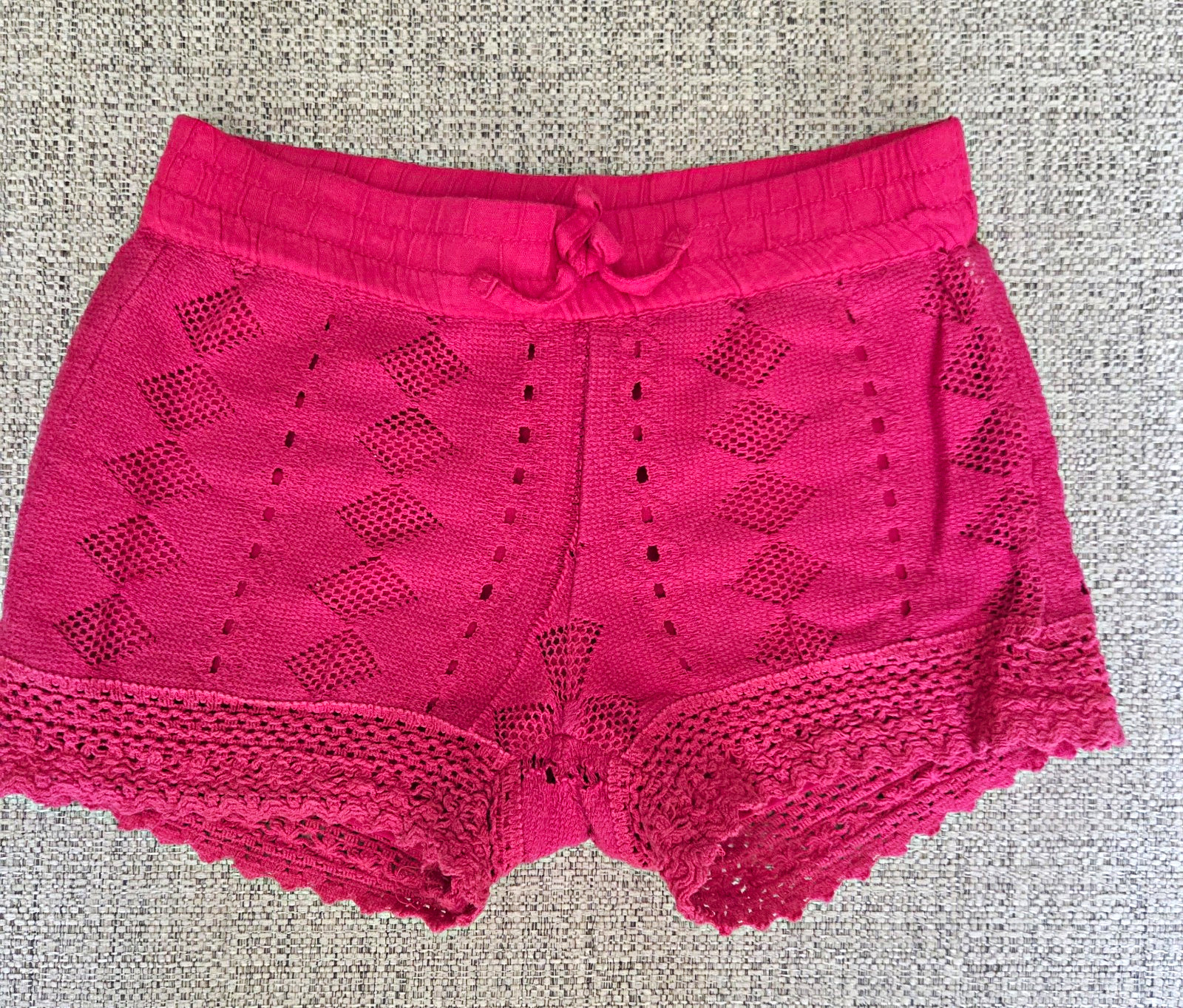Faded Glory Girls Pink Solid Knit Pull-On Shorts Lace Trim Size 6