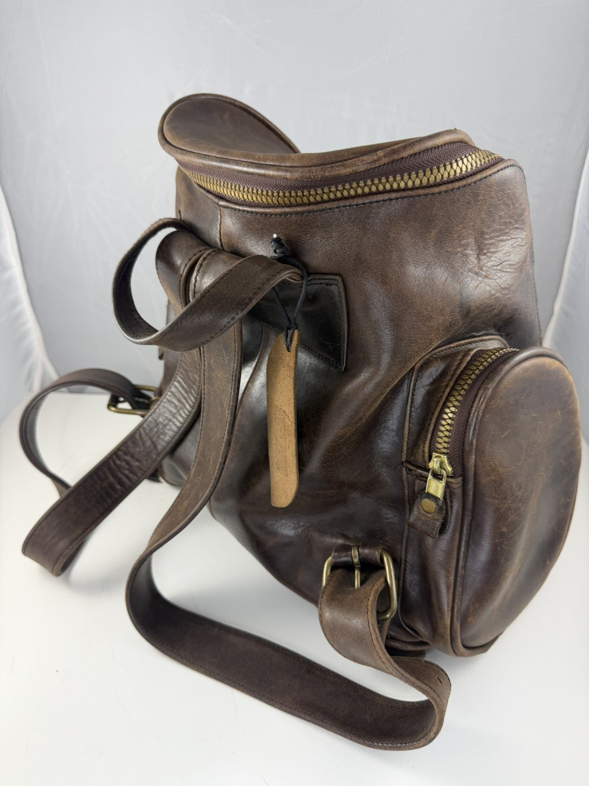 Rare Vintage Moni Made In USA Genuine Leather Luxury Backpack Brown