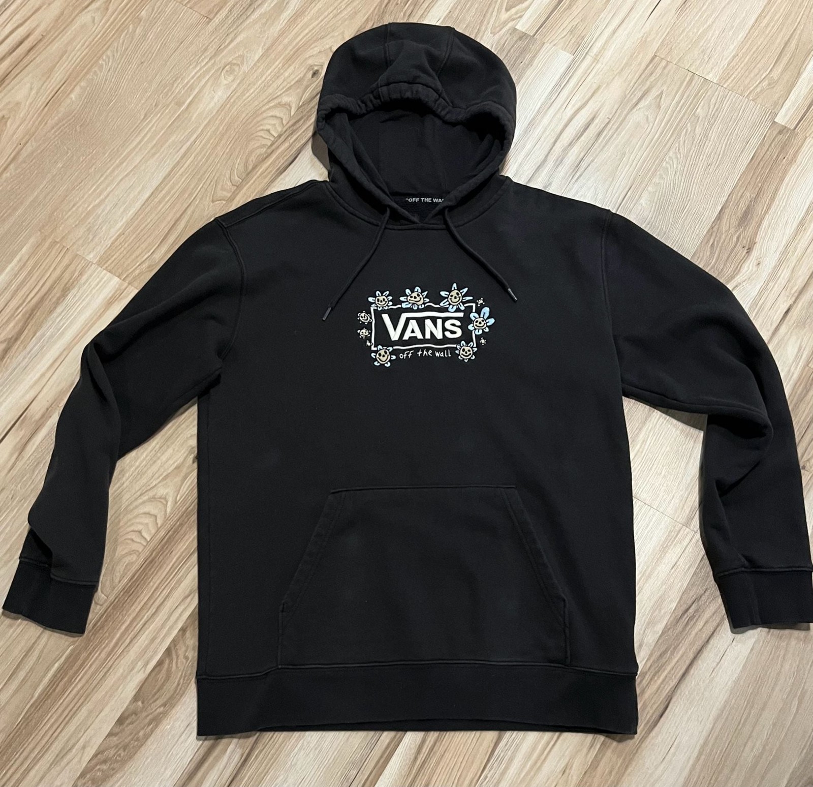 Vans Trippy Grin Floral Hoodie Size Large Black Embroidered Flowers