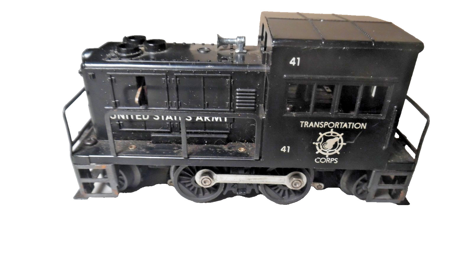 Lionel 41 Vintage /Postwar US Army 0/027 Switcher (no broken struts ) Very Good Lionel 41 Vintage /Postwar US Army 0/027 Switcher (no broken struts ) Very Good