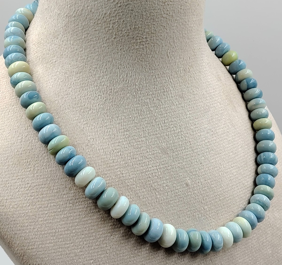 16inch blue opal necklace roundel smooth 10-10.5mm gemstone beads necklace