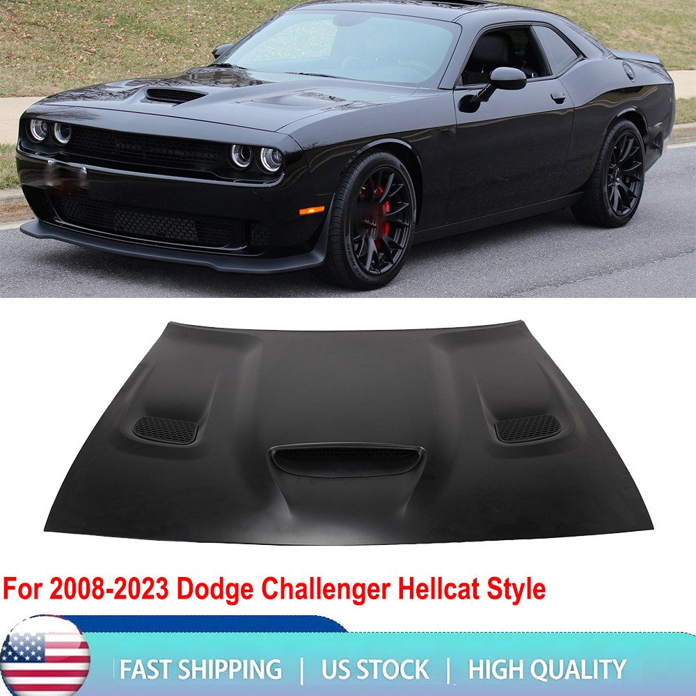 Fits 08-23 Dodge Challenger Aluminum Front Hood Panel Cover Kit - Hellcat Style