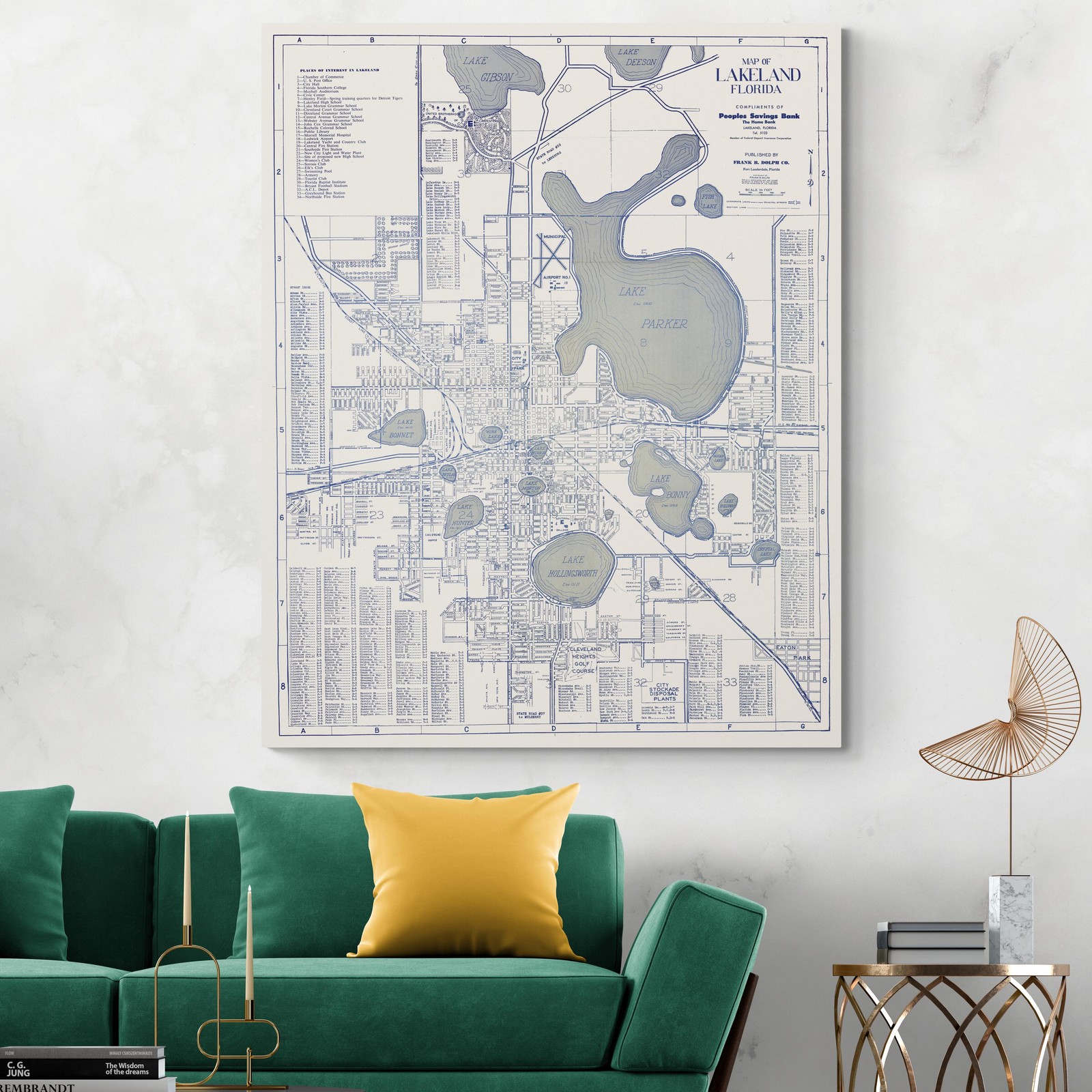 1925 Map of Lakeland Florida – Streets, Neighborhoods & Regional Details Print