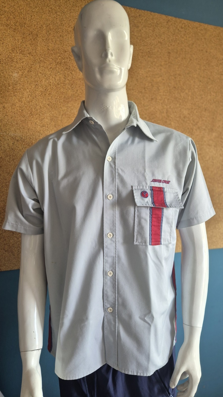 VTG 80s 90s Santa Cruz Skateboards Work Shirt Red Dot Tag Mechanic Short Sleeve