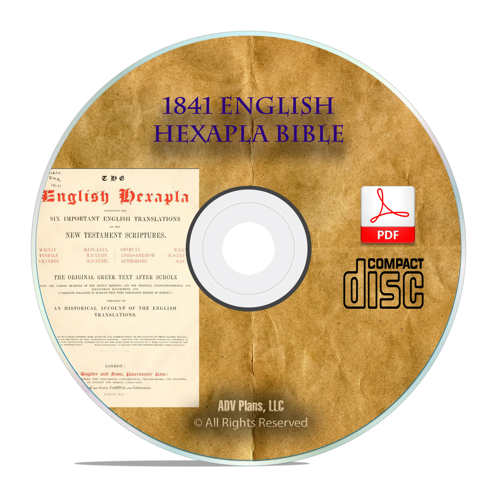 1841 English Hexapla Bible, Samuel Bagster, Christian Scripture Vintage CD H06