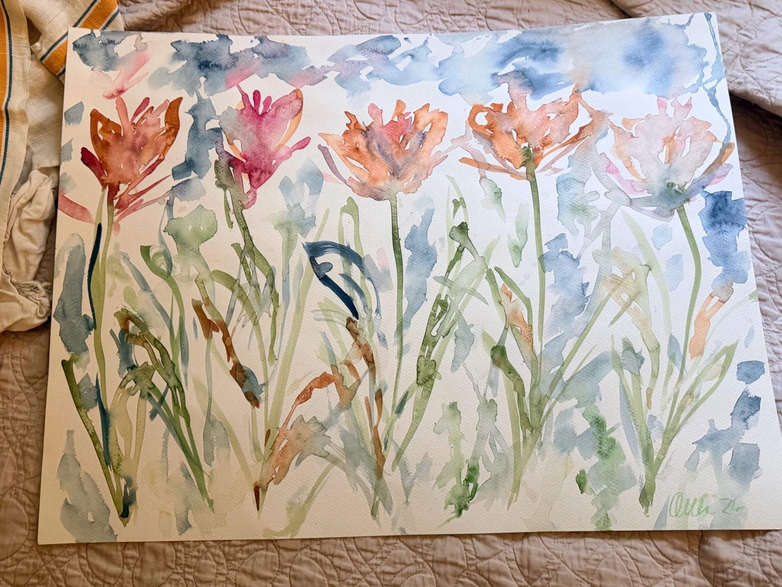 Original Watercolor Painting Floral Flower Meadow Artwork