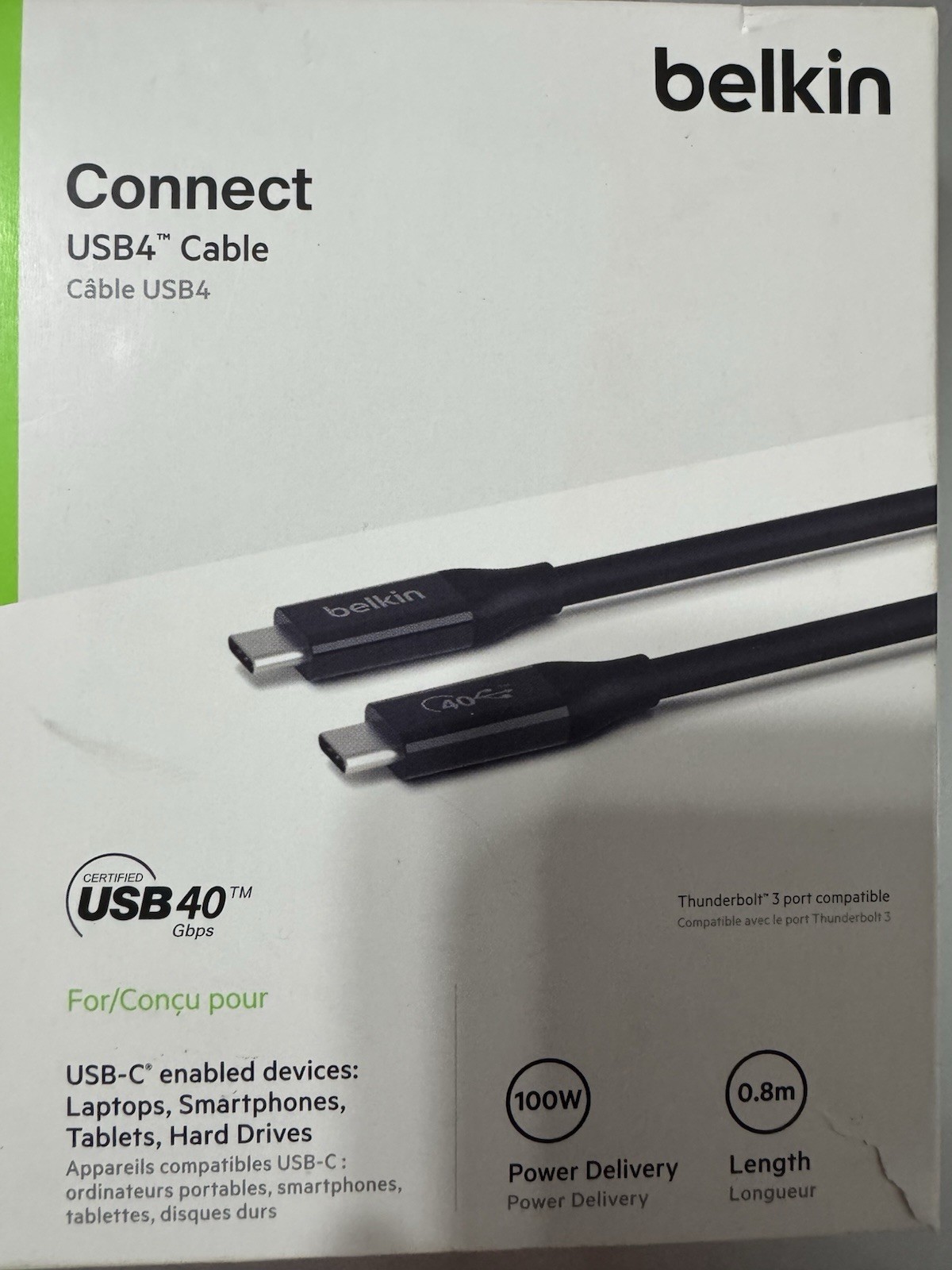 Belkin - USB 4 2.6’ USB-C to USB-C Cable with 100W Power Delivery - Black
