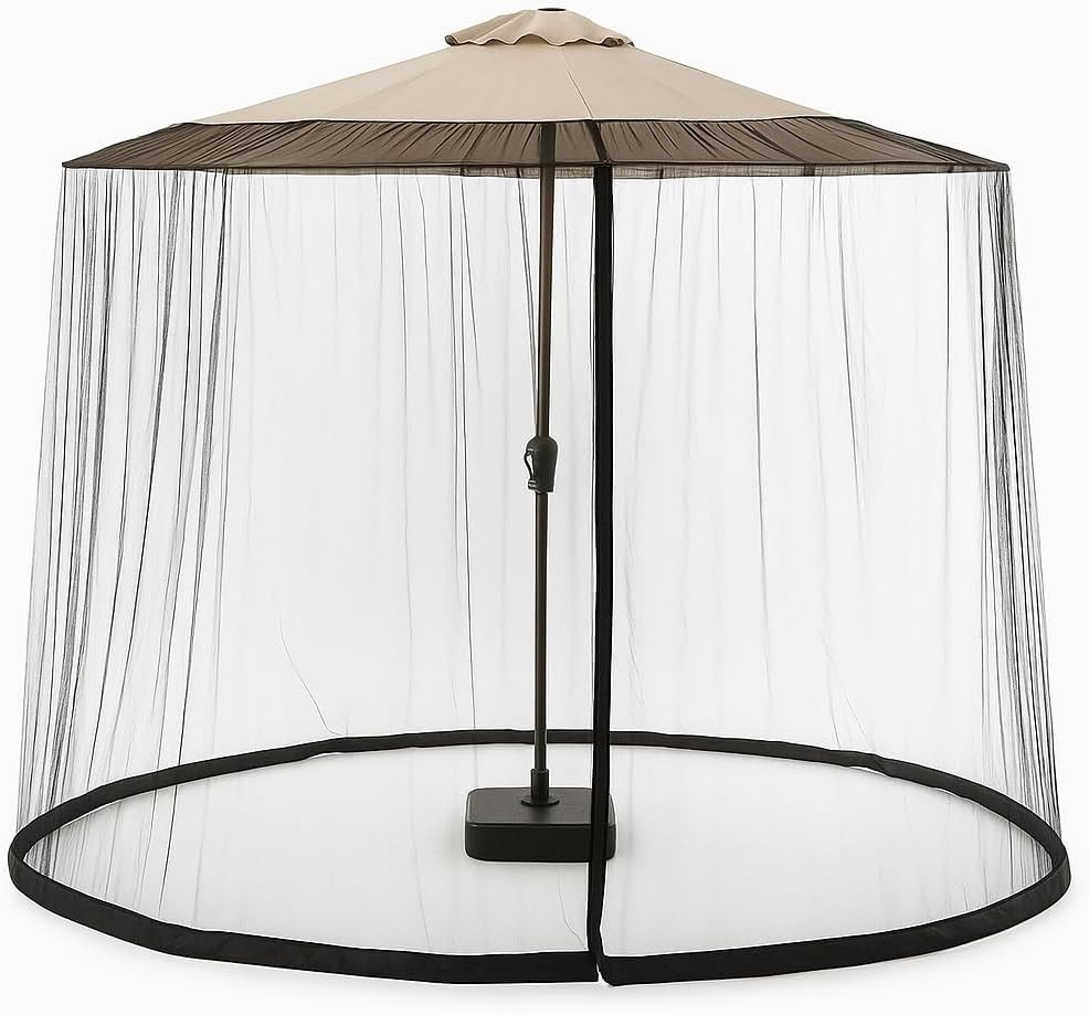 9ft Outdoor Canopy Umbrella Mosquito Net with Zipper Door, Breathable Mesh