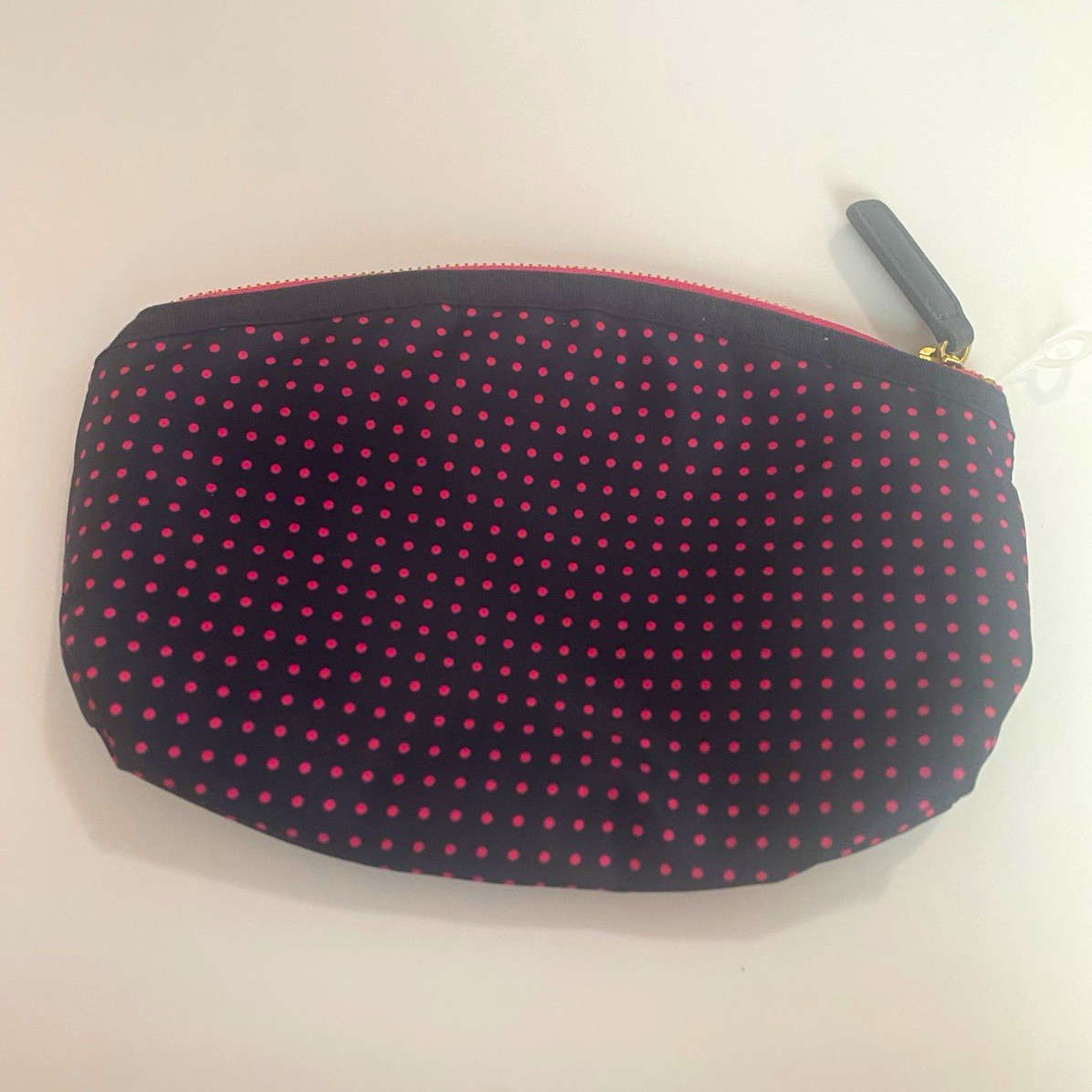 Talbots Black & Pink Polka Dot Zipper Makeup Bag Cosmetic Pouch