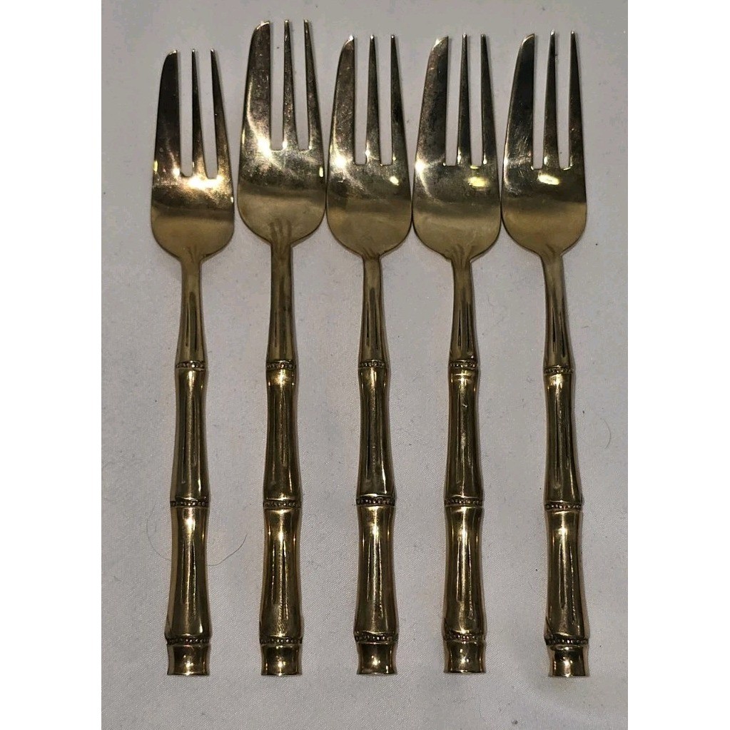Wallace Bamboo Gold Plated Set Of 5 Matching Forks Flatware
