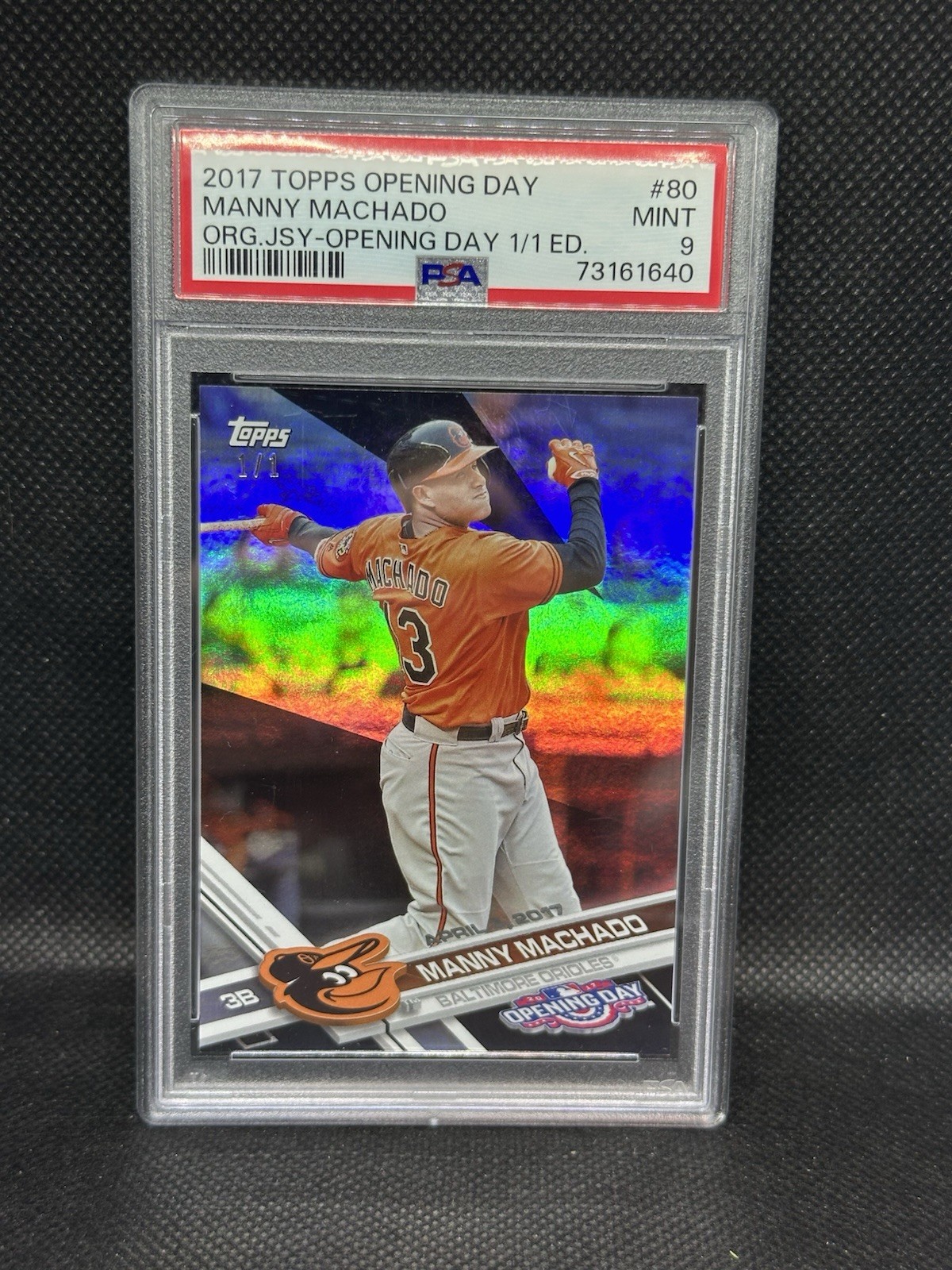 2017 Topps Opening Day Manny Machado Foil 1/1 Orange Jersey PSA 9 True 1/1