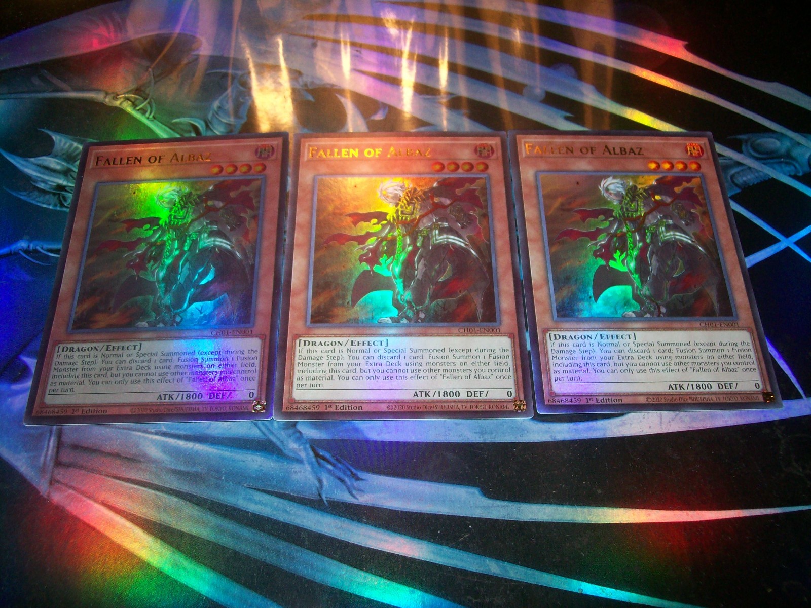 3x Fallen of Albaz 1st Edition Ultra Rare CH01-EN001 Yu-Gi-Oh 3x Fallen of Albaz 1st Edition Ultra Rare CH01-EN001 Yu-Gi-Oh