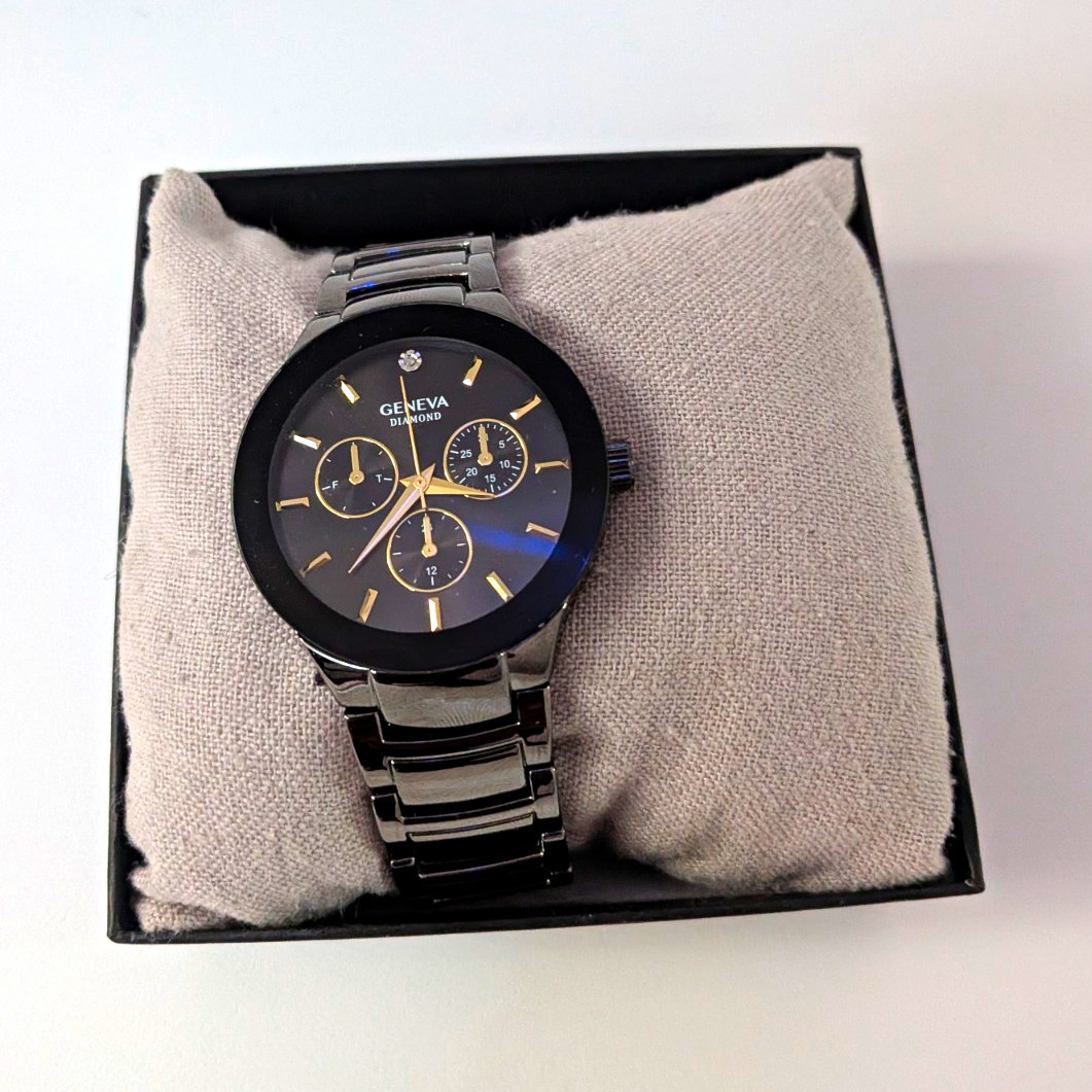 Geneva Diamond Analog Quartz Multi-Dial Black Metal Bracelet Watch Geneva Diamond Analog Quartz Multi-Dial Black Metal Bracelet Watch