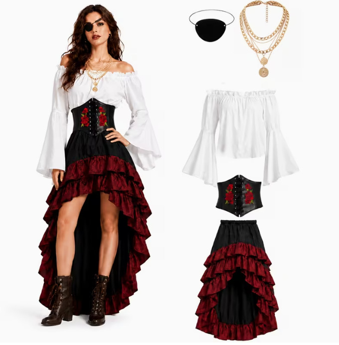 5pcs Women Pirate Costume Set for Halloween 5pcs Women Pirate Costume Set for Halloween