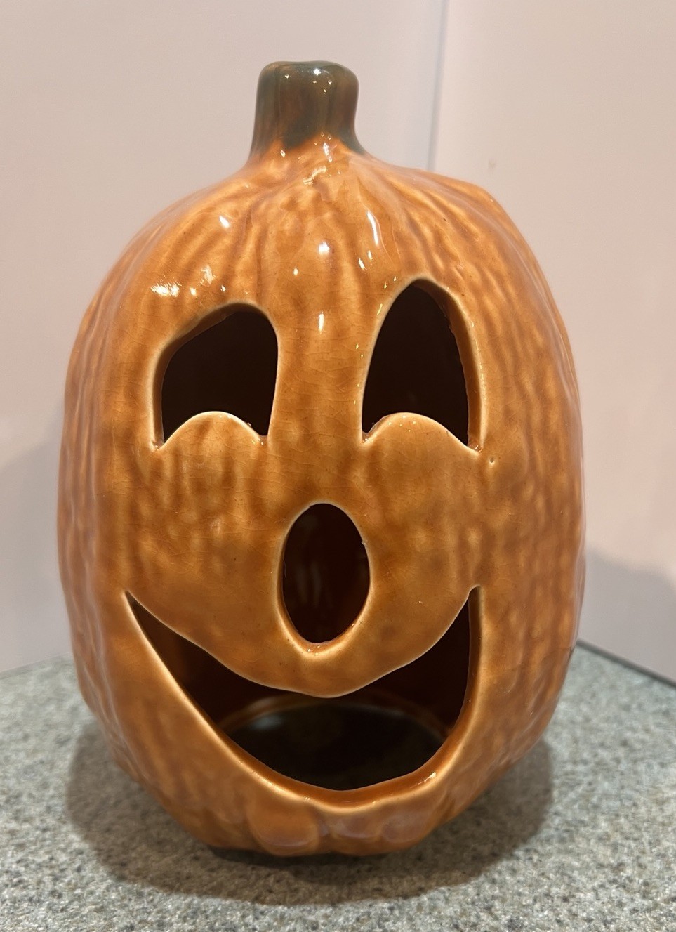 Vintage McCoy UPCO Happy Jack O Lantern 7” Tall Halloween Pumpkin Candle Holder