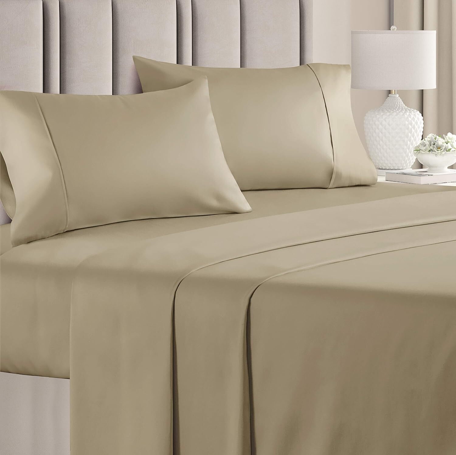 400 Thread Count 4 Piece Sheet Set, 100% Cotton Sateen Soft Sheets by CGK Linens