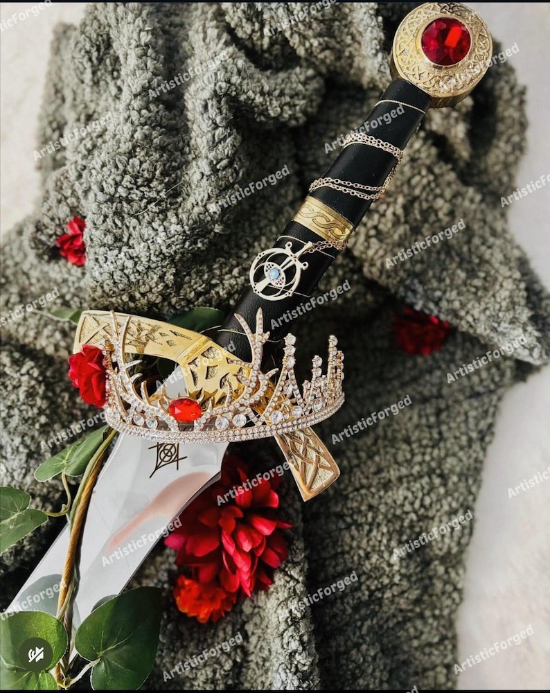 Unique Custom Hand Forged  GOLDRYN SWORD Throne Of Glass Athril Video Game Sword
